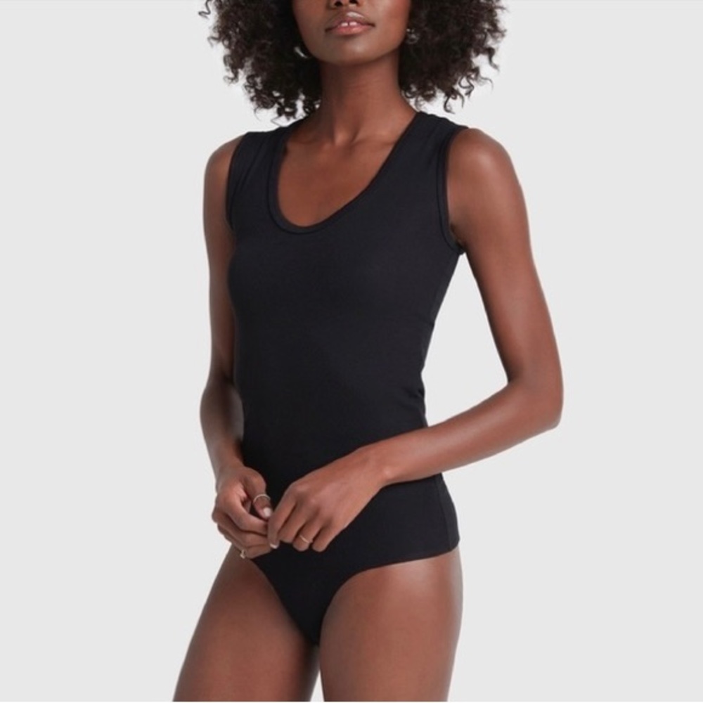 G. Label by Goop Amanda Rib Knit Bodysuit in Black